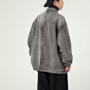 高街潮牌西装领牛仔夹克男女痞帅炸街复古牛仔休闲西装J675-P70图片