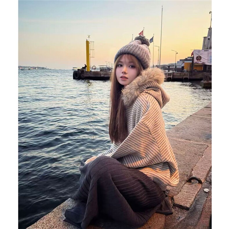 网络图慎用!图片只做展示条纹毛领连帽开衫卫衣WY78139特P78控118，男装卫衣，星座226-2