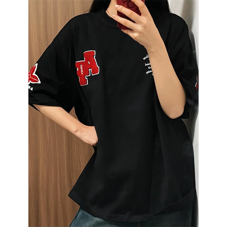 万针全刺绣工艺抖音得物高品质260克重磅纯棉双纱美式高街短袖T恤,男装T恤,电商A486