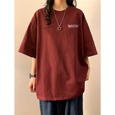 中性女装潮字母印花百搭圆领短袖T恤半袖上衣男女班服S1258-P25红，男装T恤，电商C310-1