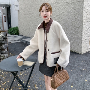 美拉德咖色皮毛一体外套女秋冬超火好看高级感加绒加厚羊羔毛大衣图片