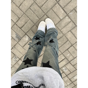 自家图，不拿货星星牛仔裤男微喇叭cleanfit裤子-KZA31-P70图片