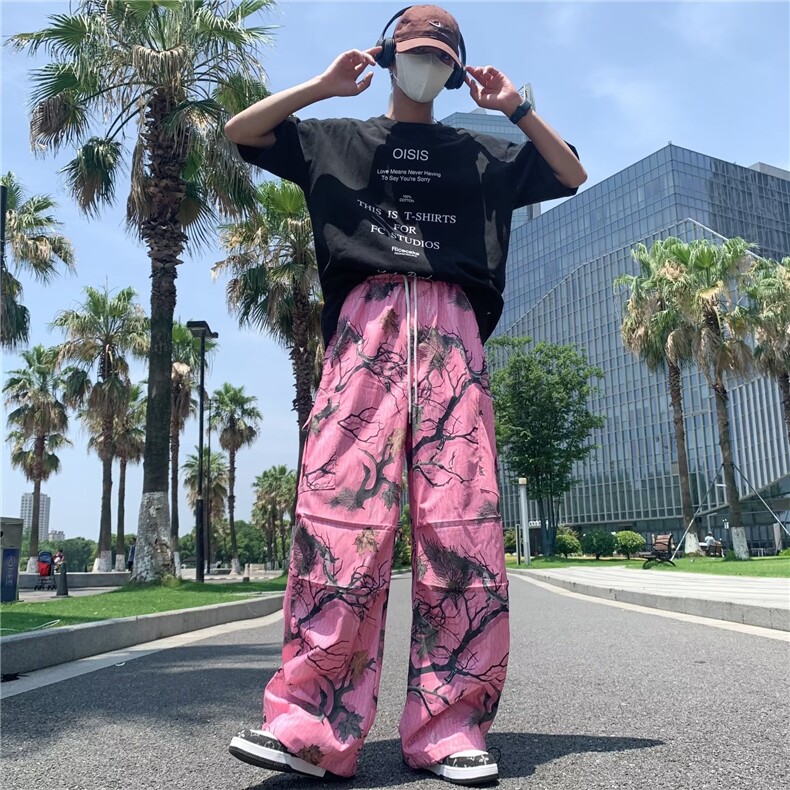 美式复古设计感印花休闲裤女新款宽松显瘦直筒阔腿拖地裤AK24-P35图片