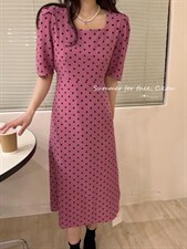 夏季波点补单连衣裙，女装连衣裙，唇蔻
