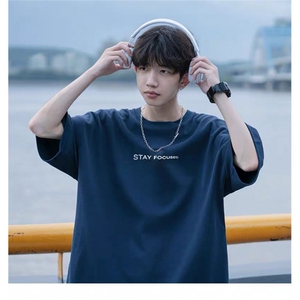 网图美式潮牌宽松纯棉短袖t恤五分袖上衣221-5/T1100/P25图片