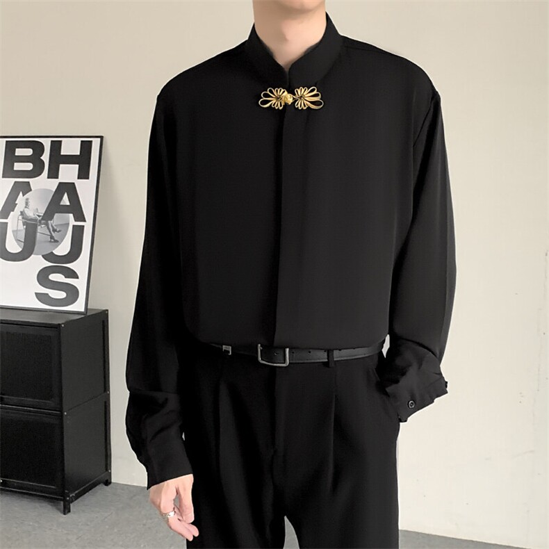 莫代尔衬衫男士结婚登记搭配影楼拍照长袖正装结婚黑色衬衣,男装衬衫,星座909