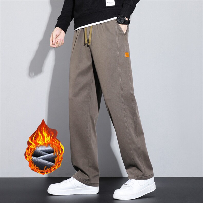 秋冬款休闲阔腿裤男士直筒宽松加绒厚款莱赛尔拖地裤青少年运动裤，女装休闲裤，星座224-1