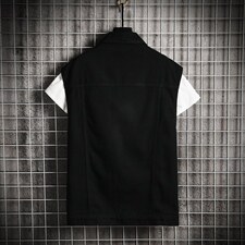 MJ207-50-限价78  牛仔大码网格马甲男工装ins无袖坎肩外穿潮牌春图片