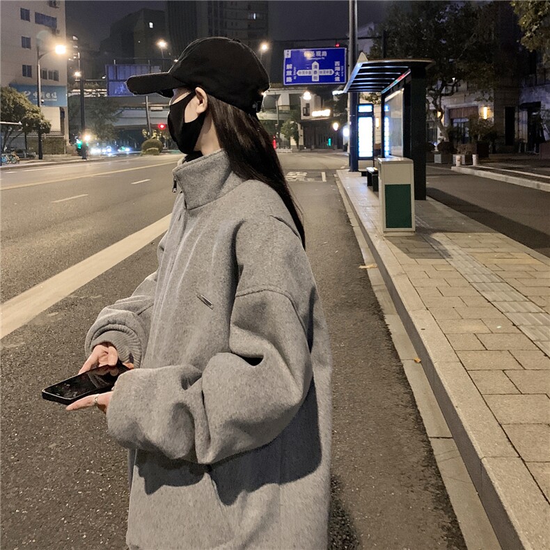 情侣冬装弯刀袖毛呢加棉夹克棉衣休闲纯色加厚外套男G1104P108,男装夹克,电商A339