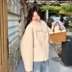现货！羊羔毛拼接大毛领外套B208-9100-P205K318，女装大码女装，浙宝208