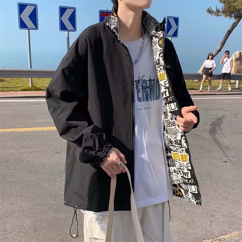 2021新款秋季两面穿外套复古港风百搭ins宽松网红夹克W1349-P58，男装夹克，星座512-4