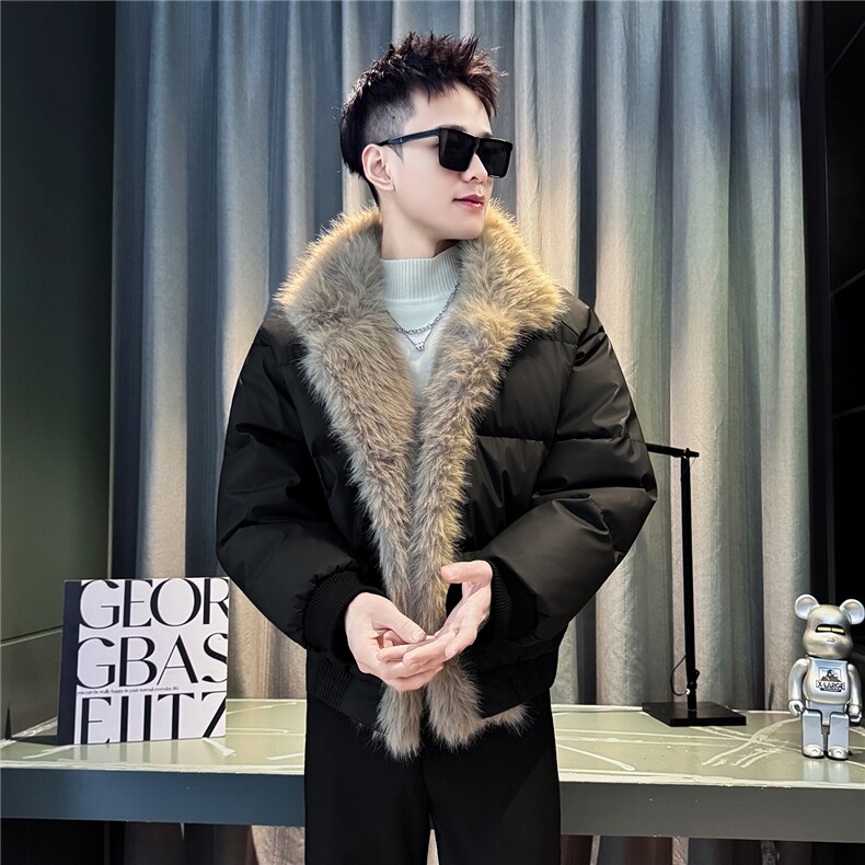 MY568-P148控198面料皮男座山雕棉服冬季新款加绒加厚棉袄外套翻图片