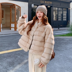 现货210-7702-P185-K268水貂立领皮毛一体外套女士，女装羊羔毛/颗粒绒，韩蜜菓