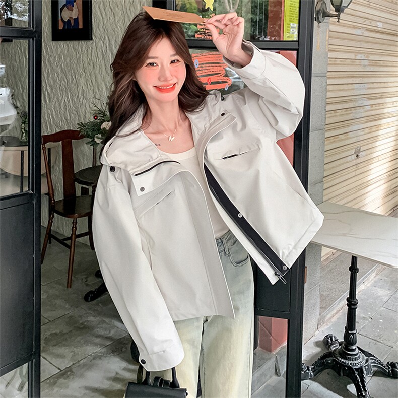 韩版休闲连帽工装短款外套女2025春秋季新款显瘦今年流行夹克上衣，女装短外套，浙宝A馆126
