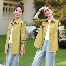 衬衫女春秋棉纯色简约百搭外套，女装衬衫，芙芮