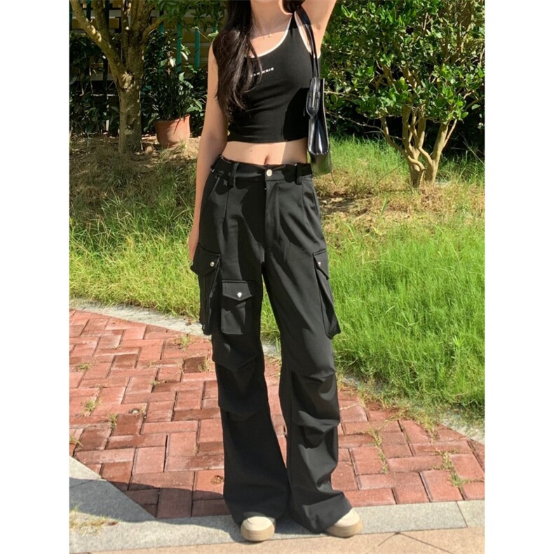美式高街vibe机能多口袋工装裤男女宽松休闲褶皱微喇叭裤,男装工装外套,四季星座505