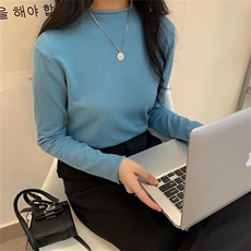 打底衫半高领春春秋季针织衫女新款大码百搭毛衣长袖上衣，女装针织衫/毛衣，中性港风女装