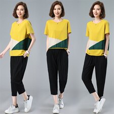 2022夏季新款气质圆领时尚T恤套装宽松显瘦两件套，女装套装/套裙，深水步