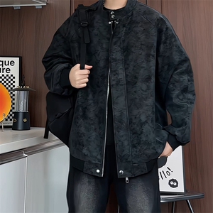 PY302/P85春装新款现货立领皮夹克男雾面潮流宽松大码皮衣外套，男装夹克，电商基地A050