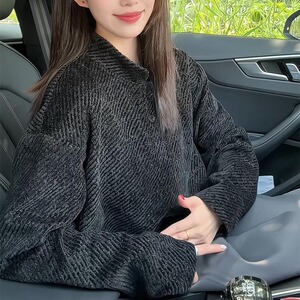 M33-P39 雪尼尔长袖t恤男女款秋季小香风百搭基础打底衫大码图片