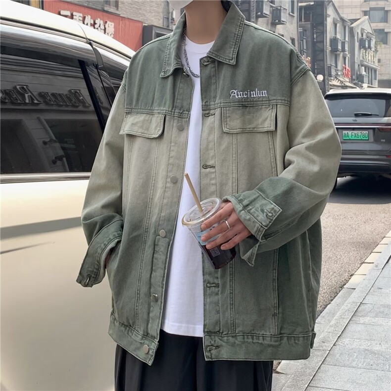 情侣牛仔外套春秋季新款渐变上衣宽松痞帅工装夹克男1319-P65,男装工装外套,星座910-5