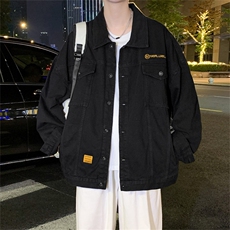 得物二开牛仔外套复古痞帅工装休闲夹克百搭翻领上衣JK1216-P68，男装工装外套，星座1103-3
