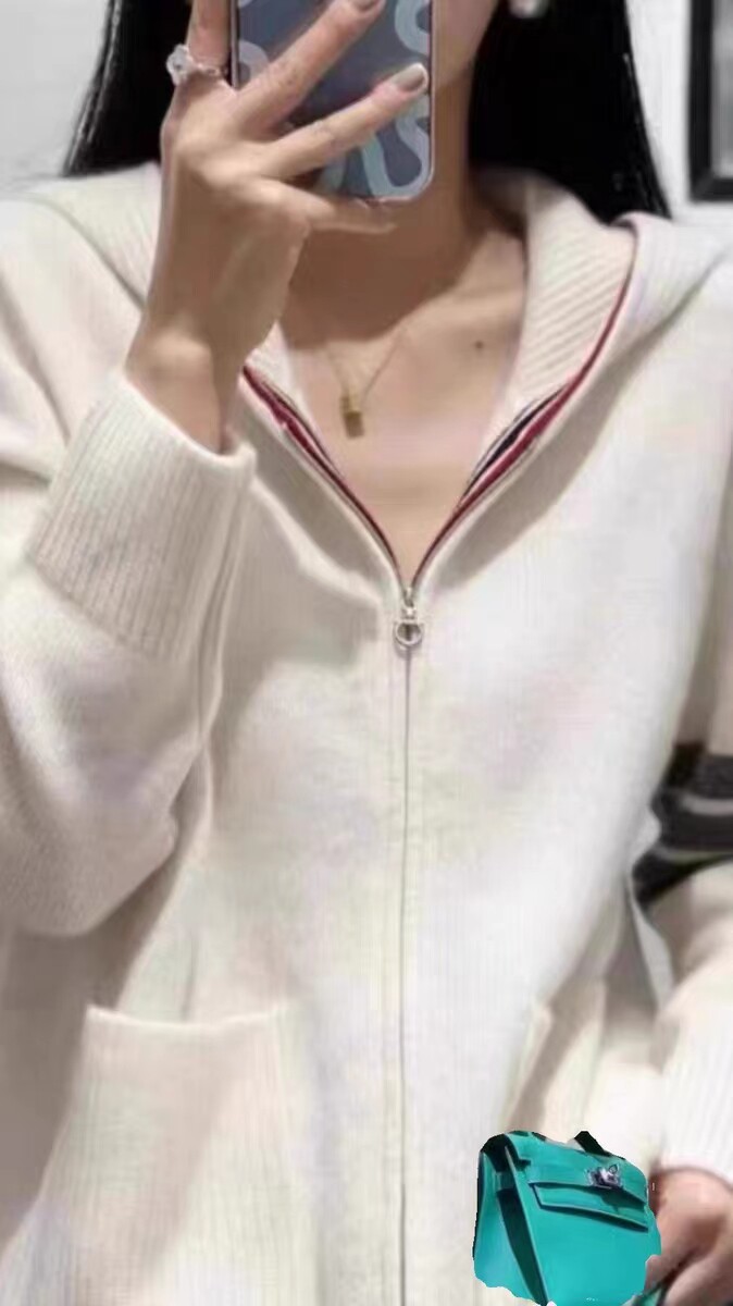 2024秋款连帽女装毛衣时尚百搭显瘦修身长袖外套,女装羊毛衫,千御纺羊绒
