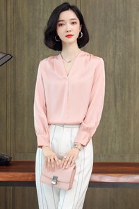白色真丝衬衫女长袖时尚洋气V领大牌重磅桑蚕丝上衣2024秋季新款图片