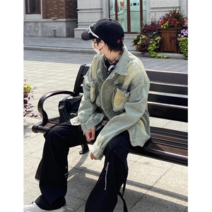 做旧水洗口袋可拆卸牛仔夹克男复古外套男常规款青少年 JW110图片