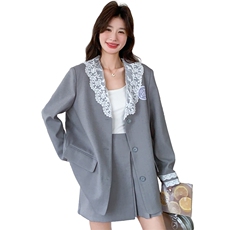 高级感炸街小西装套装裙女春天2025新款蕾丝拼接西服百褶裙两件套，女装套装/套裙，纯色衣恋