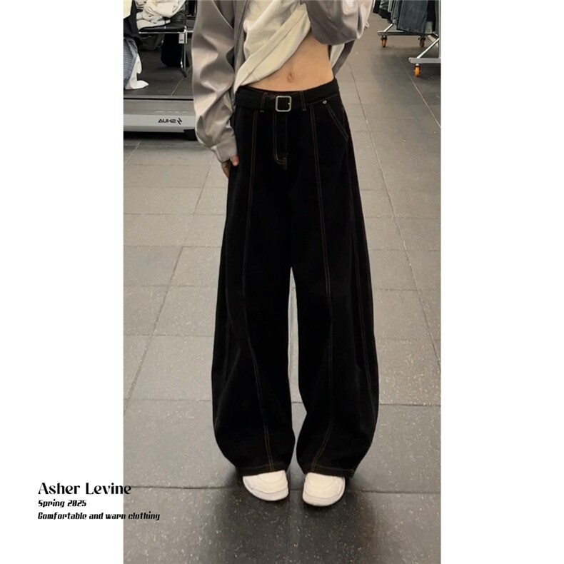 美式复古cleanfit弯刀牛仔裤男女新款宽松高街直筒阔腿镰刀裤子潮，男装牛仔裤，星座506A