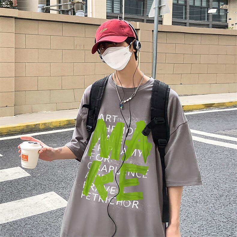 B239-1231-P28胶带字母创意印花夏季重磅落肩袖短袖t恤港风,男装T恤,星座514-2(原B239)