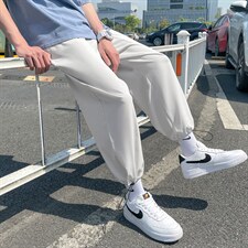 @夏季冰丝裤男士薄款清爽休闲裤宽松直筒简约百搭九分裤K2051P35图片
