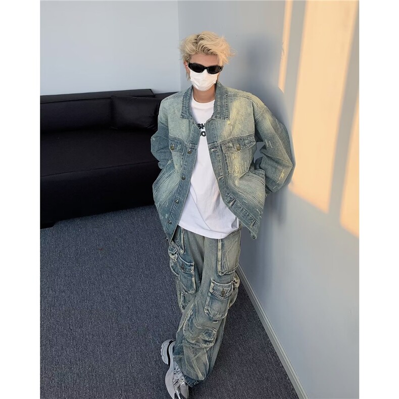 高街潮牌牛仔外套男秋季港风新款夹克青年宽松复古褂子J8620-p62,男装夹克,星座1008