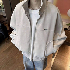 春季新款港风美式宽松拼接设计感立领夹克外套XZ213-JK1005-P75，男装夹克，星座213
