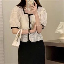 夏季新款小香风珍珠扣提花小衫，其它，L·H·X