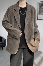 8XL-M美式复古格纹廓形西服外套男痞帅高级感休闲西装XF001P115，男装西服，电商B312
