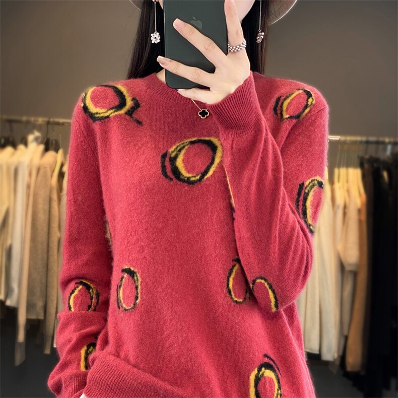 优雅气质圆领衫女款时尚百搭显瘦长袖毛衣,女装羊毛衫,琳华羊绒