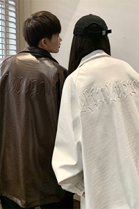 港风钢印夹克大码皮衣鳄鱼纹情侣皮衣男外套男JK8749P90控128图片