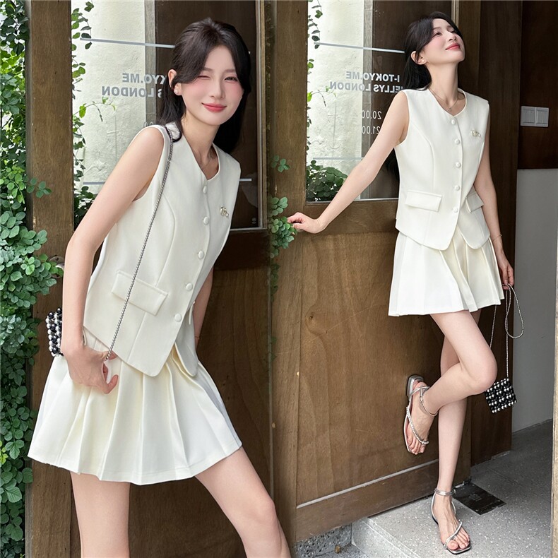 西装无袖套装女2025夏季新款小个子独特漂亮小香风短裙穿搭一整套,女装套装/套裙,瑶迪依秀