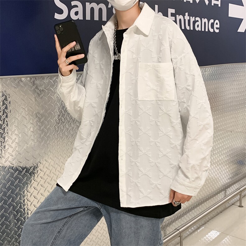 发泡衬衫男日系高街宽松外套纯色休闲高级感长袖衬衣CS0884-P43,男装衬衫,星座308B-1