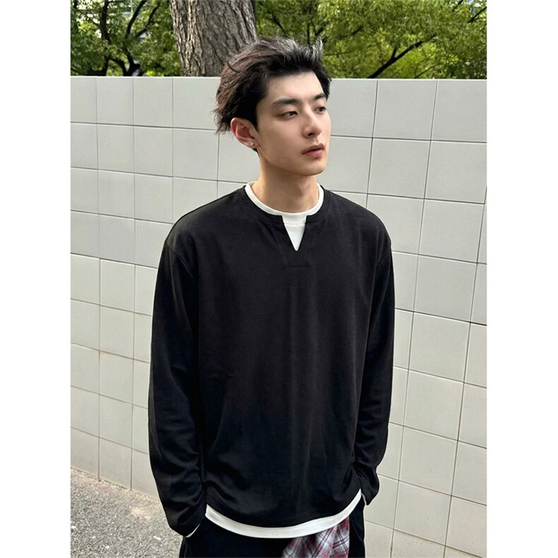 [网图]假两件V领卫衣休闲长袖上衣打底衫T恤男C64145-TP3268,男装T恤,电商A102