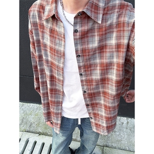 格子长袖衬衫男生休闲宽松衬衣慵懒风垂感春秋季25XC33167特批40图片