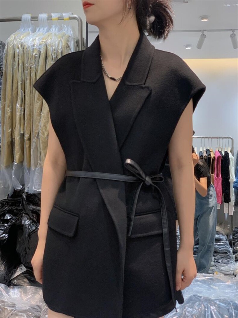 2022新款配腰带休闲百搭羊毛双面呢马甲,女装马甲,L·H·X