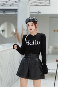 阔腿时尚pu短裤图片