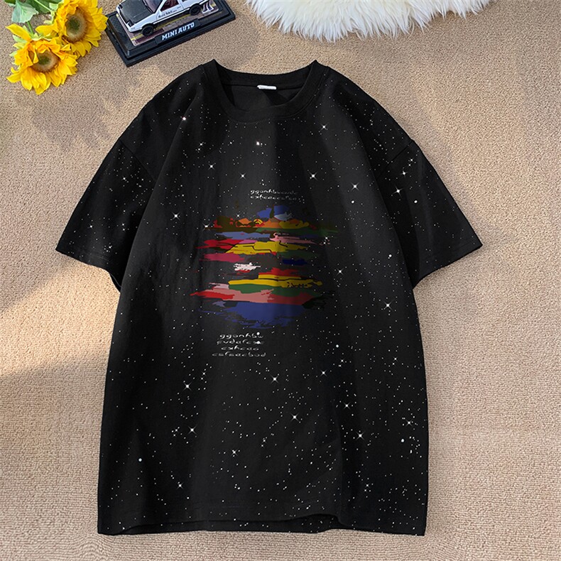 量大优供抖音视频 支持得物配合二开美式满天星亮片短袖T恤MTX138图片