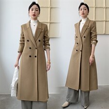 现货新款双面羊毛呢带复试后开叉100%全毛修身气质御姐款大衣，女装双面呢大衣，丝露依尚（原SL）