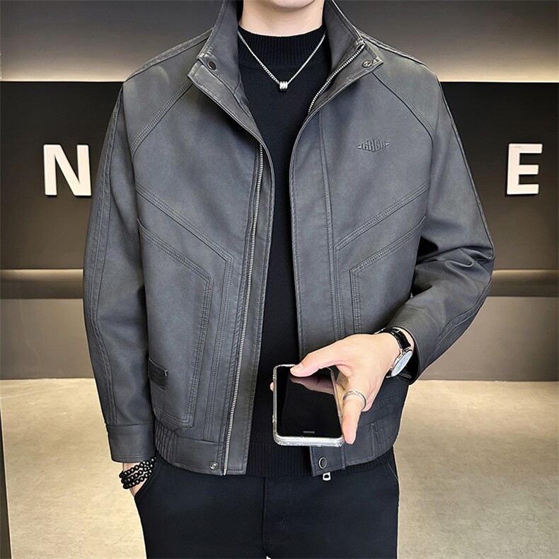 25618-M-4XL-P145店主风秋季立领男士休闲刺绣复古风皮衣夹克外套，男装皮衣，电商B255