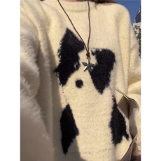 美式卡通小狗套头毛衣男女冬季马海毛圆领针织衫慵懒休闲情侣内搭，男装针织衫/毛衣，星座506A