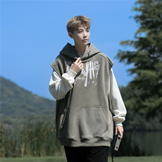 大大码秋季重磅高品质砂洗做旧坎肩连帽卫衣JF33-特P60控88，男装卫衣，电商A422-1